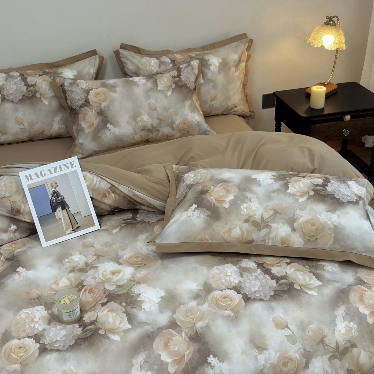 91家纺网 家纺一手货源 找家纺 未来家居 2025新款秋冬全棉加厚磨毛纯色印花缺角工艺系列高端礼盒包装四件套 葵樱-红