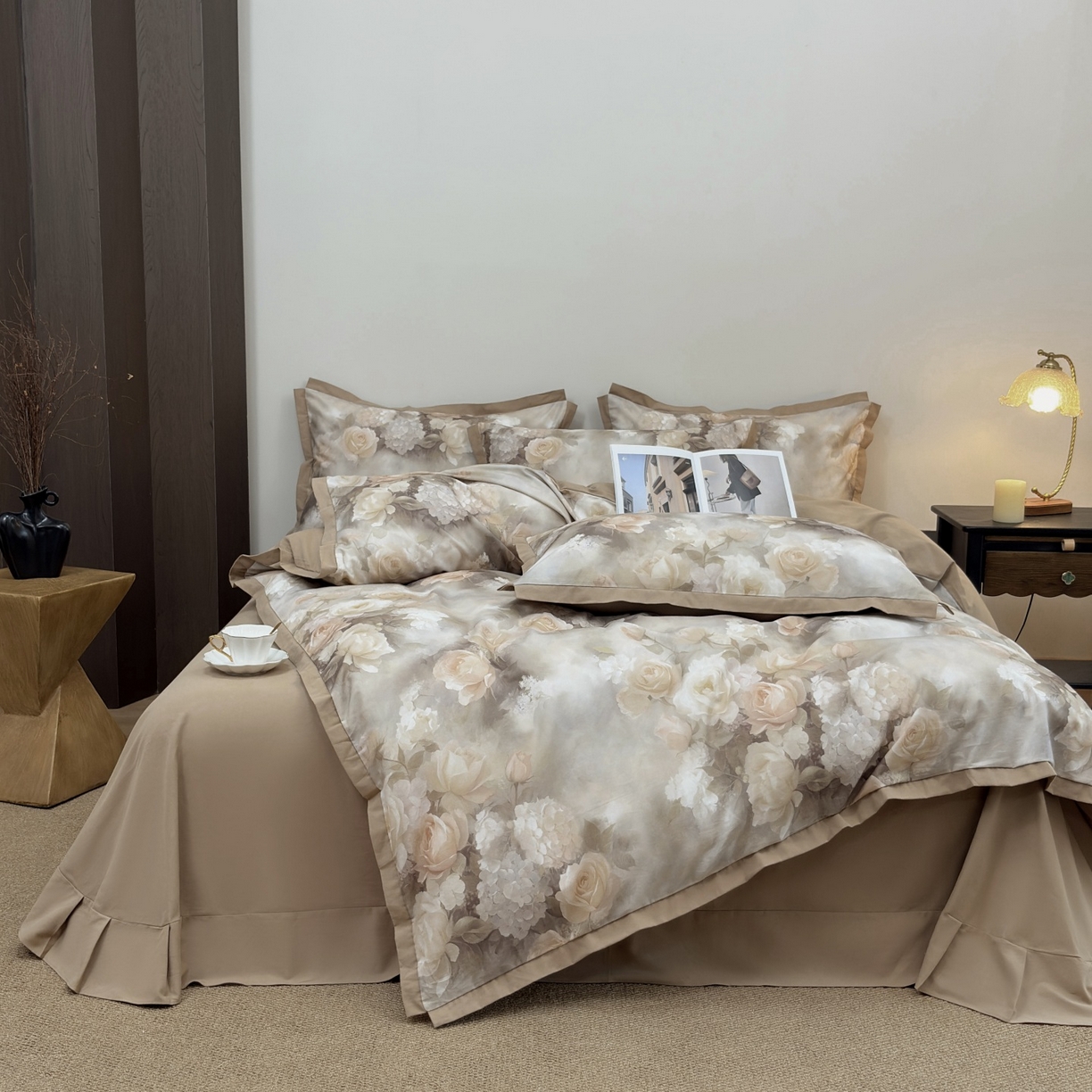 未来家居 2025新款秋冬全棉加厚磨毛纯色印花缺角工艺系列高端礼盒包装四件套 葵樱-红