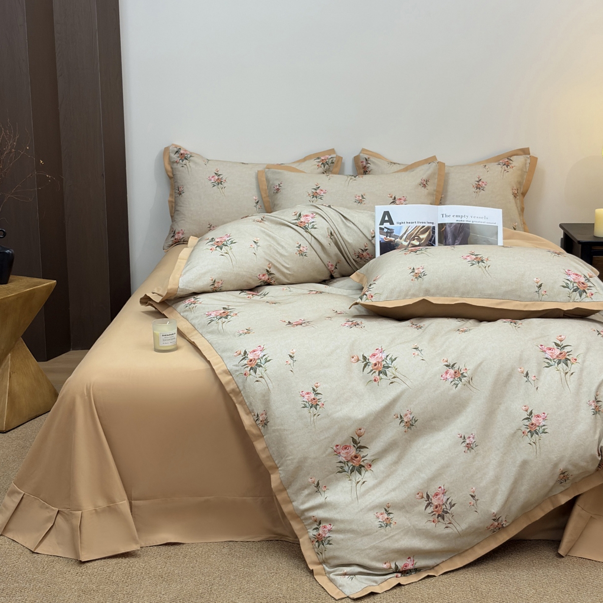 未来家居 2025新款秋冬全棉加厚磨毛纯色印花缺角工艺系列高端礼盒包装四件套 芸香-咖