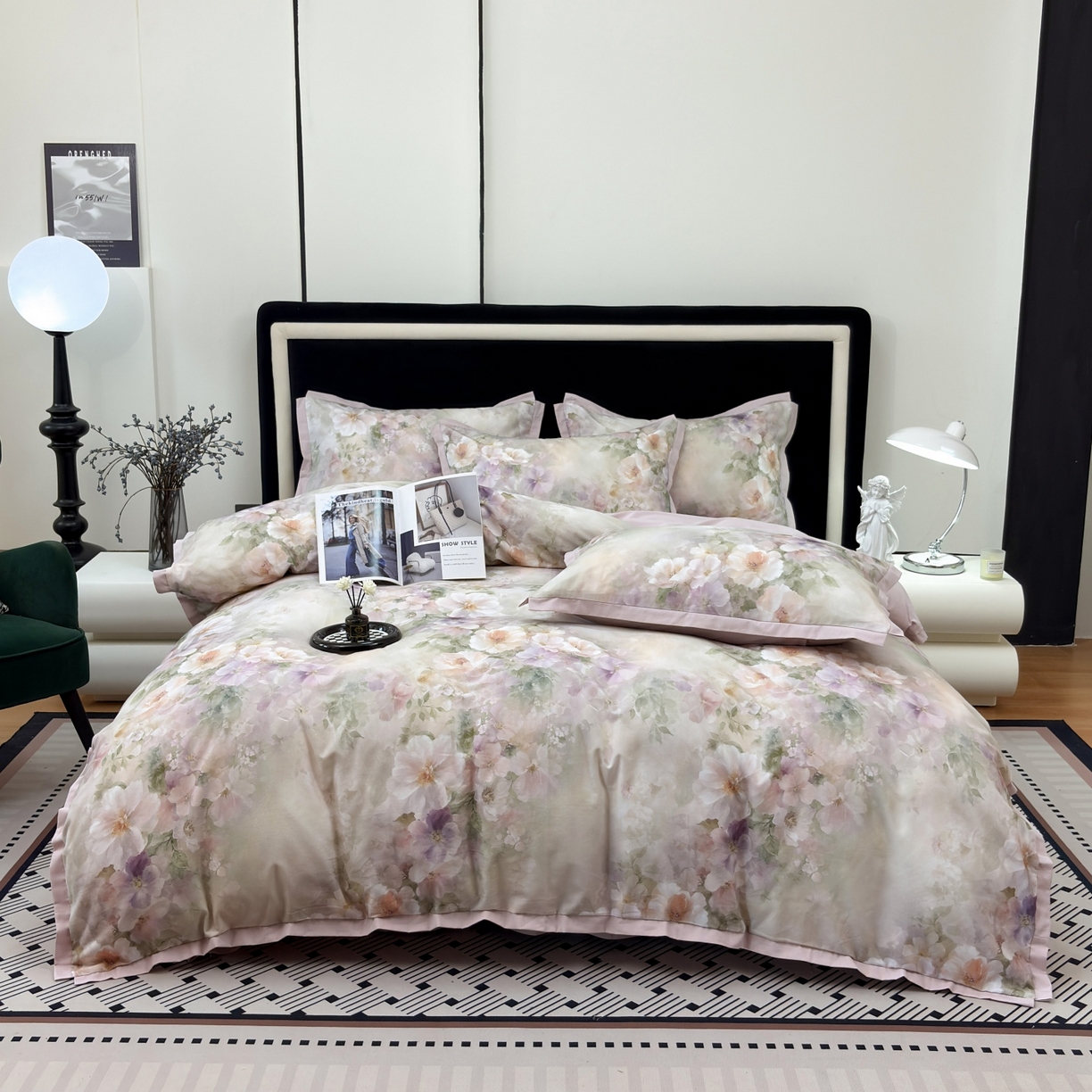 91家纺网 家纺一手货源 找家纺 未来家居 2025新款秋冬全棉加厚磨毛纯色印花缺角工艺系列高端礼盒包装四件套 芳芯-紫