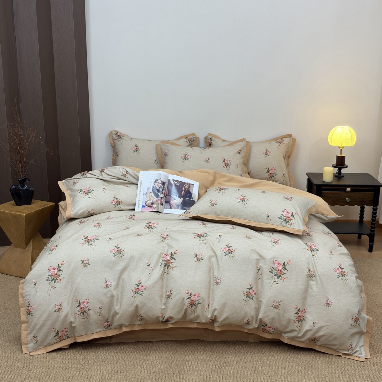 91家纺网 家纺一手货源 找家纺 未来家居 2025新款秋冬全棉加厚磨毛纯色印花缺角工艺系列高端礼盒包装四件套 芸香-咖