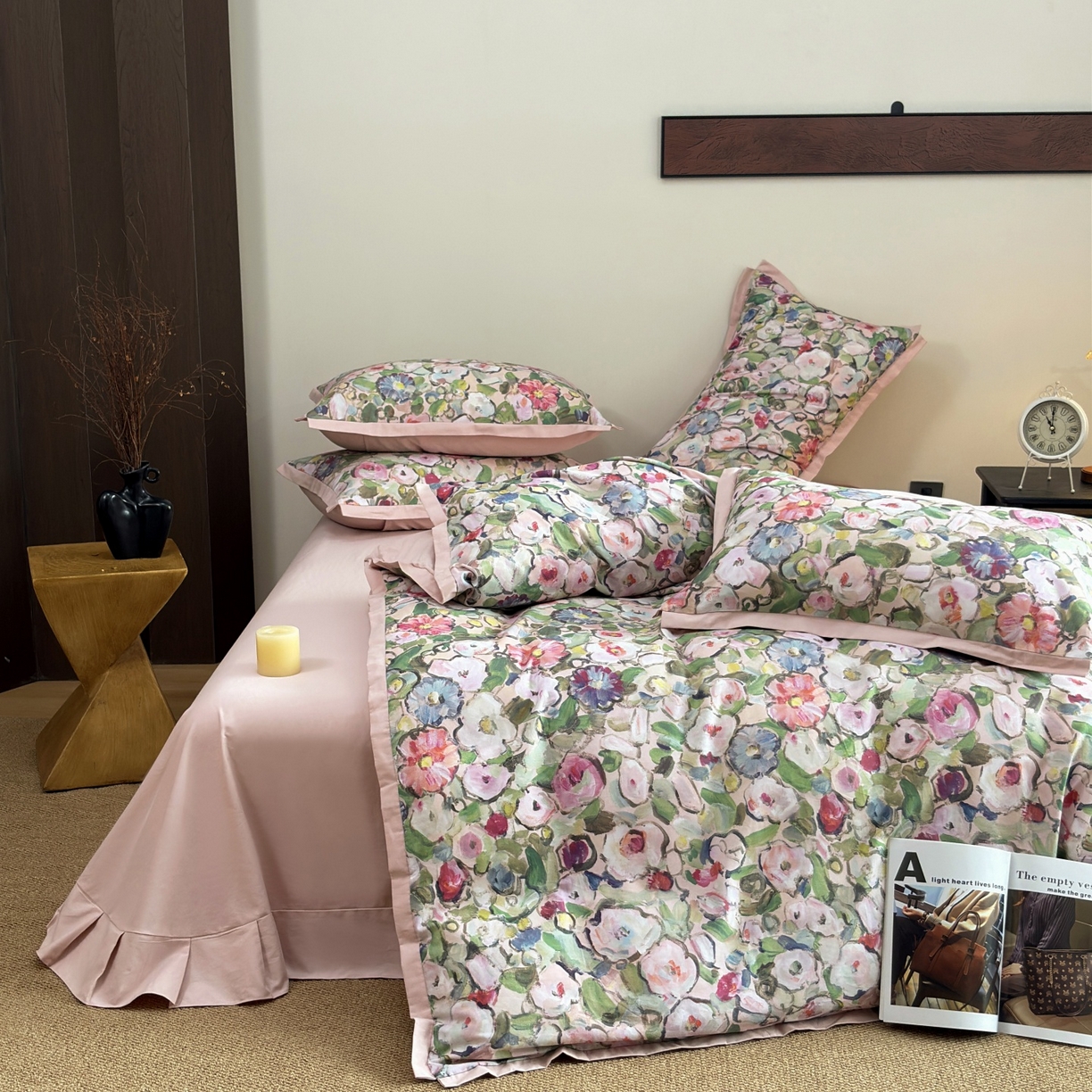 91家纺网 家纺一手货源 找家纺 未来家居 2025新款秋冬全棉加厚磨毛纯色印花缺角工艺系列高端礼盒包装四件套 兰朵-绿