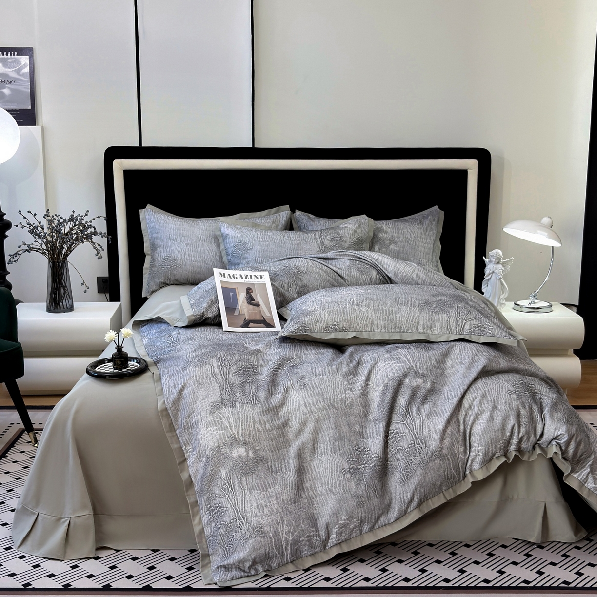 未来家居 2025新款秋冬全棉加厚磨毛纯色印花缺角工艺系列高端礼盒包装四件套 龙葵-灰