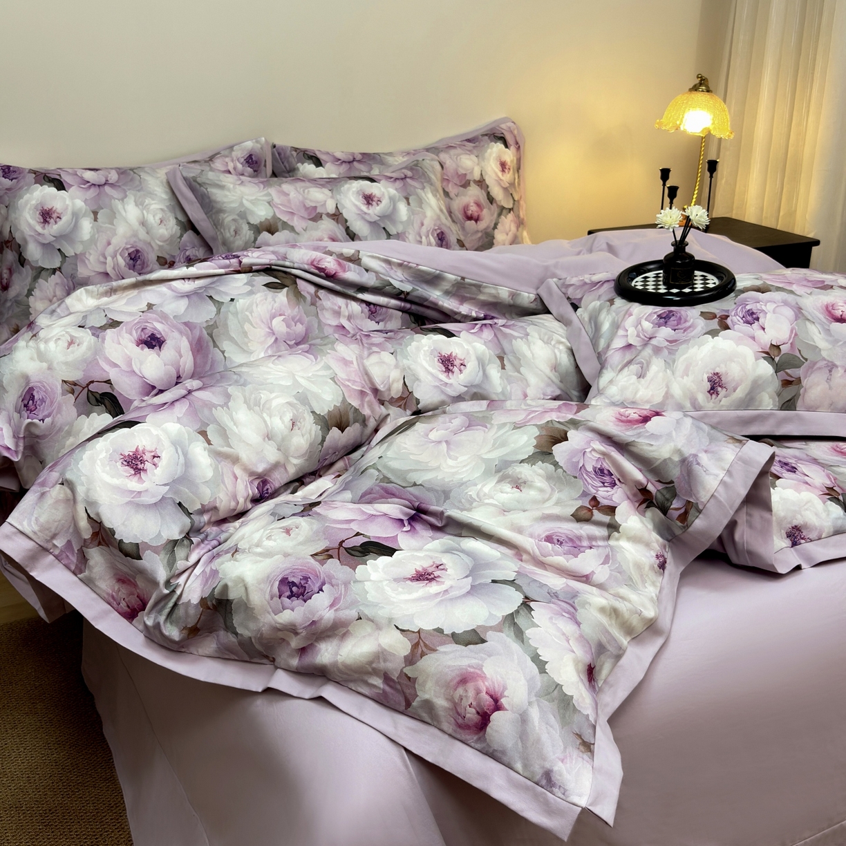 91家纺网 家纺一手货源 找家纺 未来家居 2025新款秋冬全棉加厚磨毛纯色印花缺角工艺系列高端礼盒包装四件套 美荏-紫