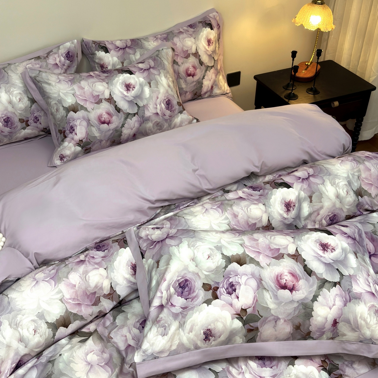 91家纺网 家纺一手货源 找家纺 未来家居 2025新款秋冬全棉加厚磨毛纯色印花缺角工艺系列高端礼盒包装四件套 美荏-紫