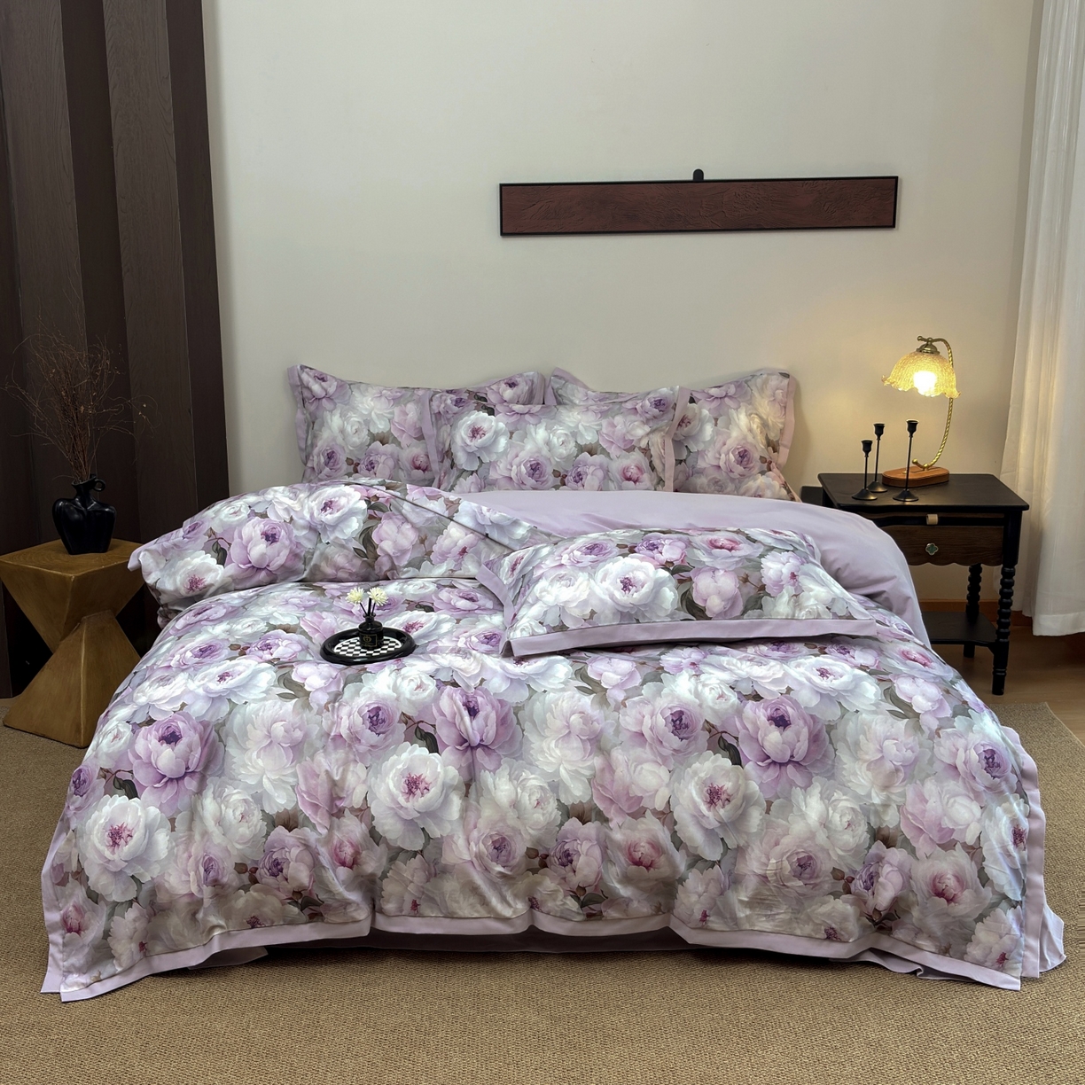 91家纺网 家纺一手货源 找家纺 未来家居 2025新款秋冬全棉加厚磨毛纯色印花缺角工艺系列高端礼盒包装四件套 美荏-紫