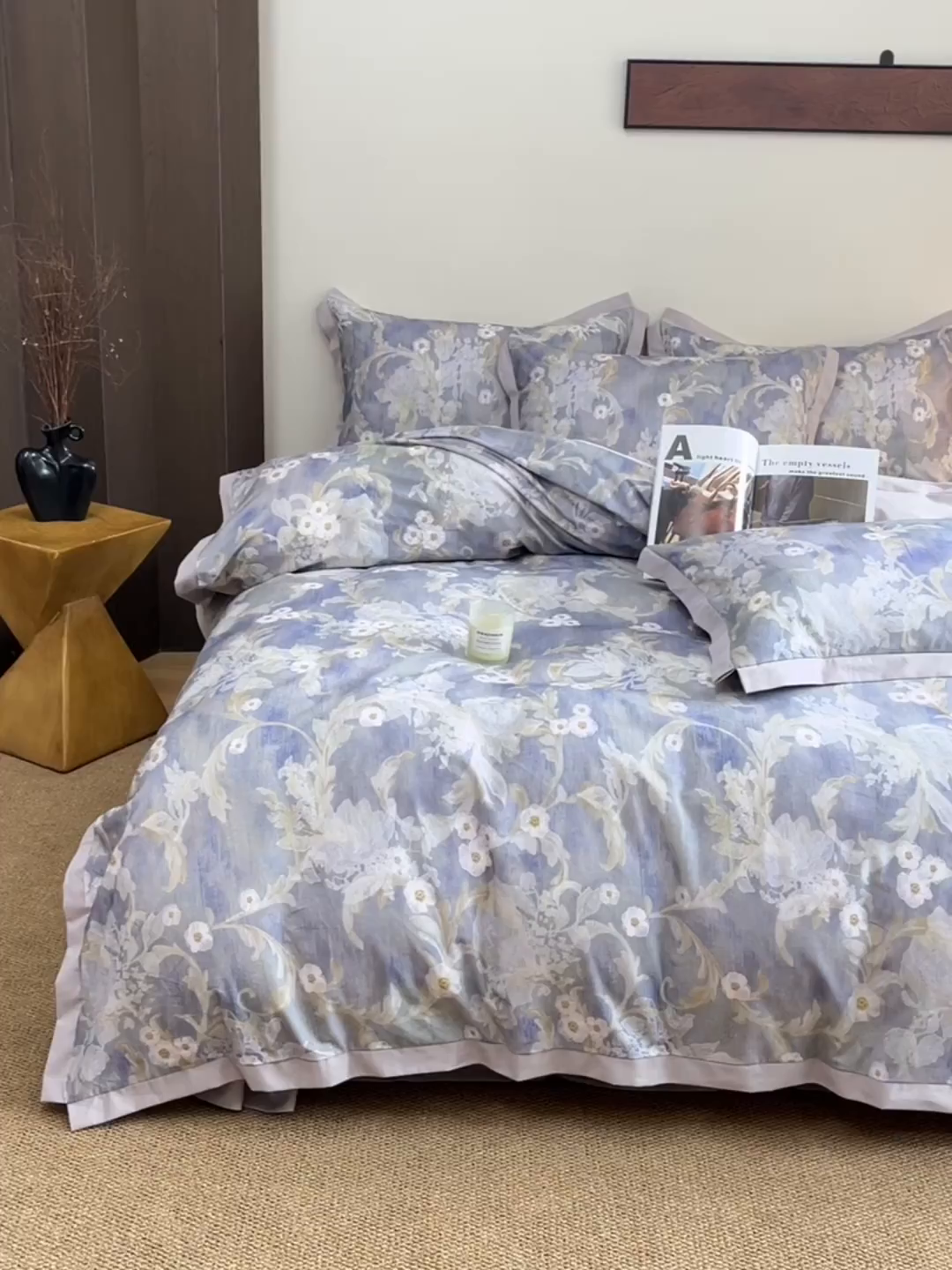 91家纺网 家纺一手货源 找家纺 未来家居 2025新款秋冬全棉加厚磨毛纯色印花缺角工艺系列高端礼盒包装四件套 若芙-蓝