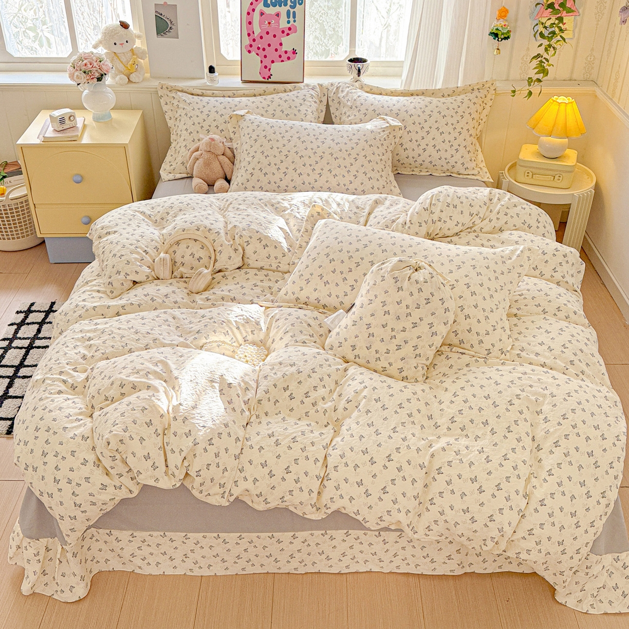 91家纺网 家纺一手货源 找家纺 梦莱斯 2025新款韩国小布袋古法云感棉四件套 蝴蝶梦