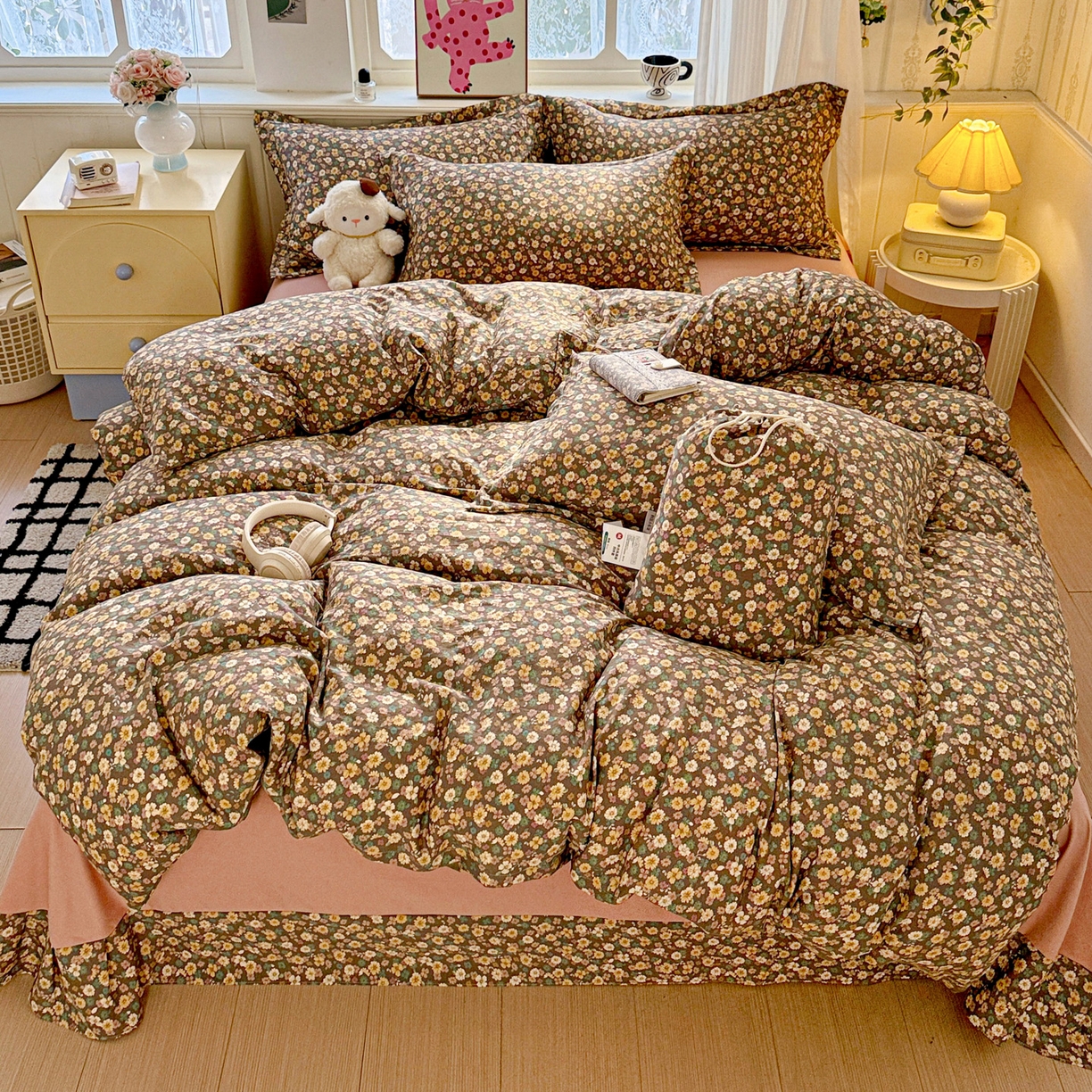 91家纺网 家纺一手货源 找家纺 梦莱斯 2025新款韩国小布袋古法云感棉四件套 瑾夕