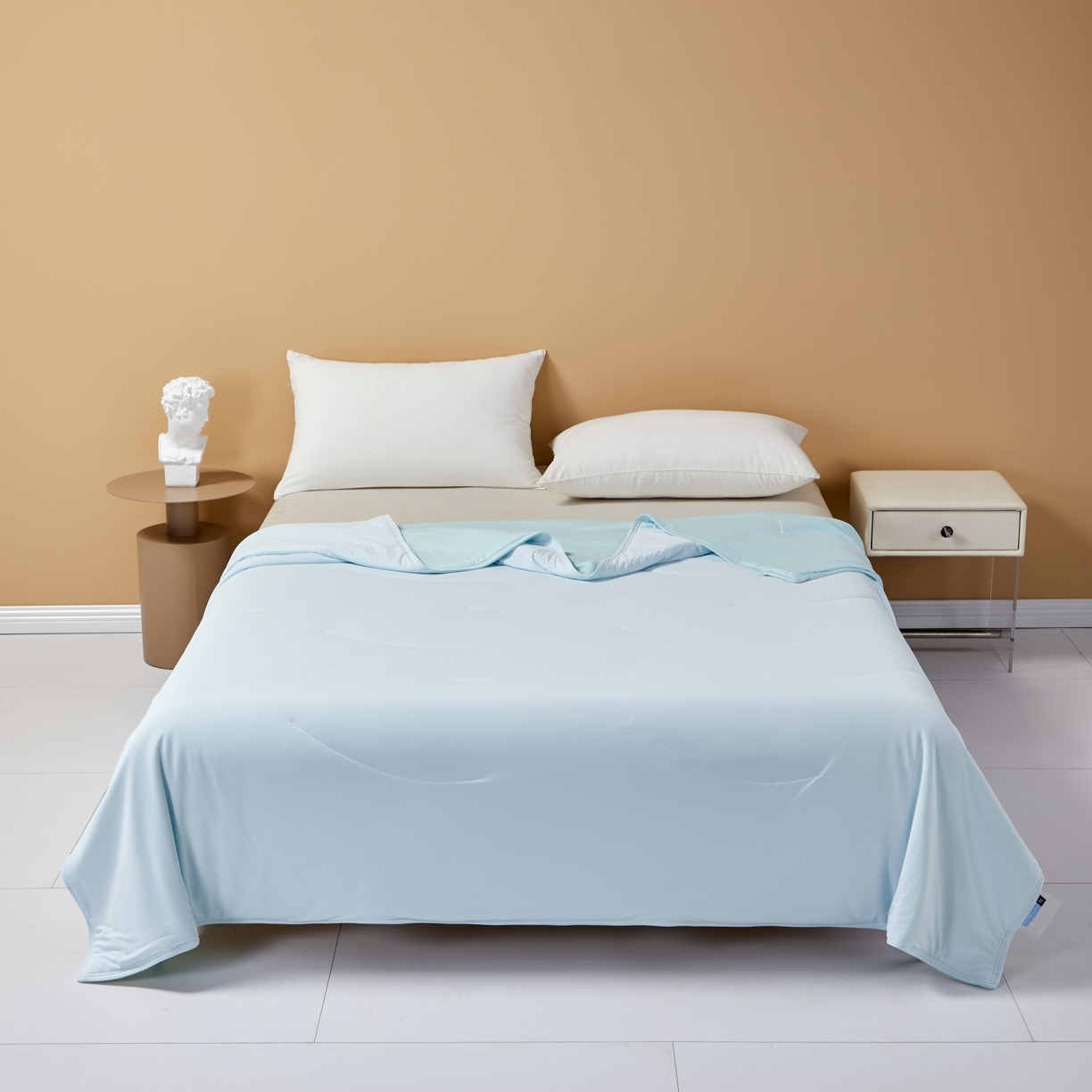 91家纺网 家纺一手货源 找家纺 观月轩家纺 2025新款纯色星球同款深睡双感针织凉感夏被 天蓝