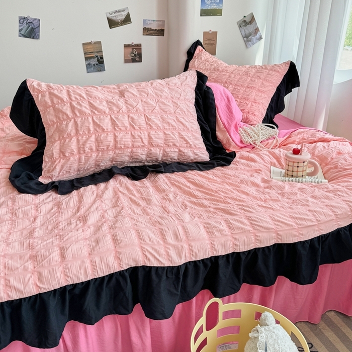 91家纺网 家纺一手货源 找家纺 （总）优卡迪家纺馆 2025新款亲肤舒适A类法式泡泡纱花边款四件套