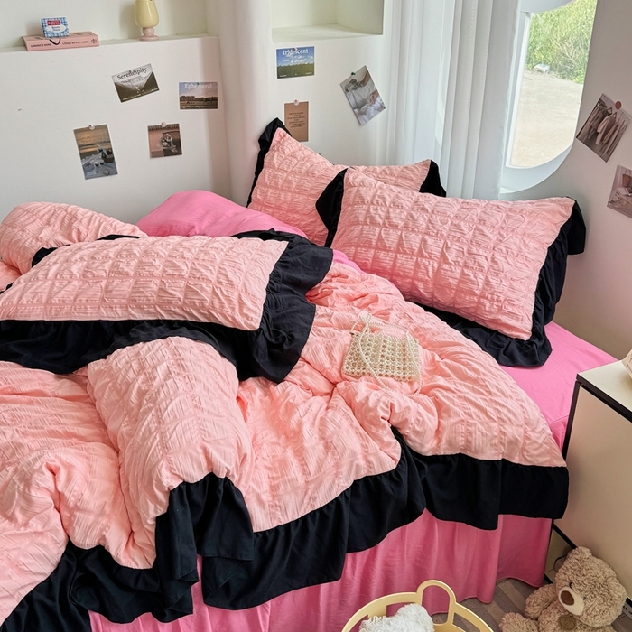 91家纺网 家纺一手货源 找家纺 （总）优卡迪家纺馆 2025新款亲肤舒适A类法式泡泡纱花边款四件套