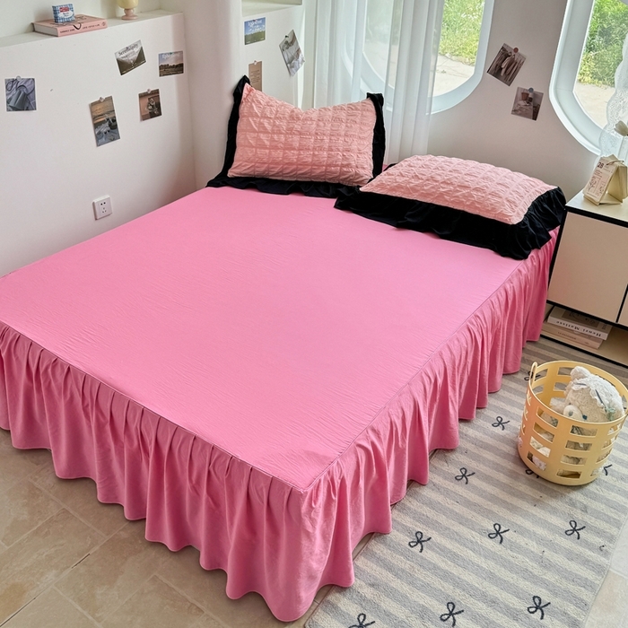 91家纺网 家纺一手货源 找家纺 （总）优卡迪家纺馆 2025新款亲肤舒适A类法式泡泡纱花边款四件套