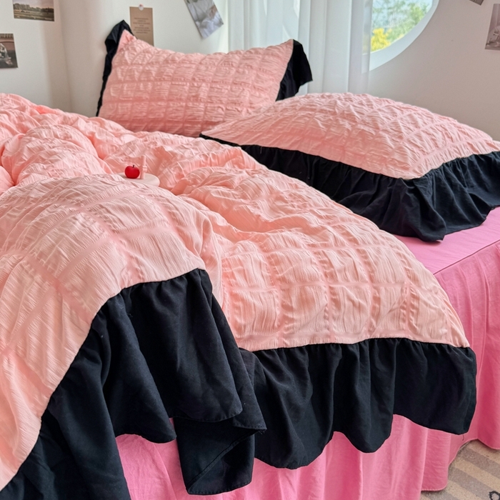 91家纺网 家纺一手货源 找家纺 （总）优卡迪家纺馆 2025新款亲肤舒适A类法式泡泡纱花边款四件套