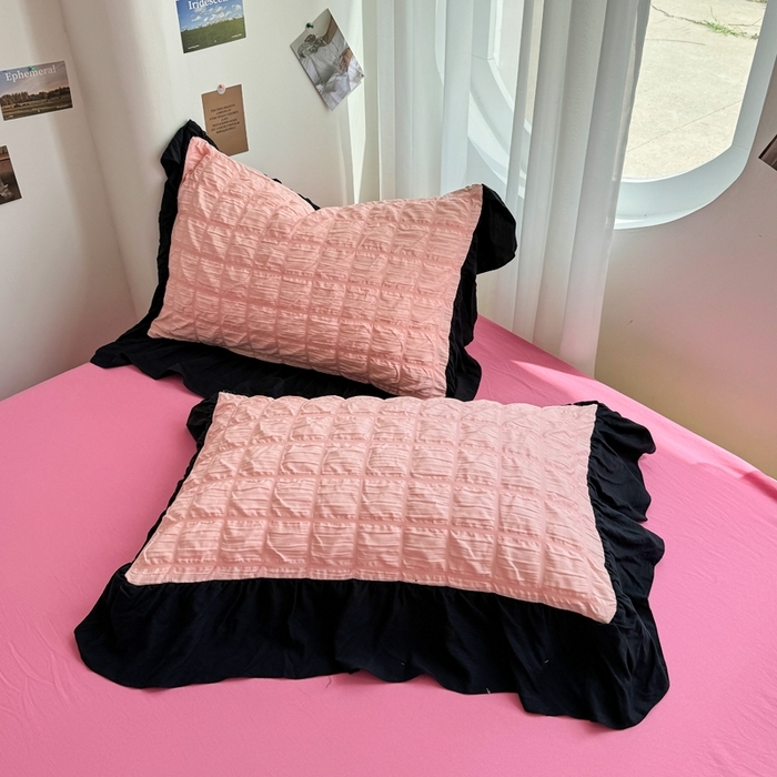 91家纺网 家纺一手货源 找家纺 （总）优卡迪家纺馆 2025新款亲肤舒适A类法式泡泡纱花边款四件套