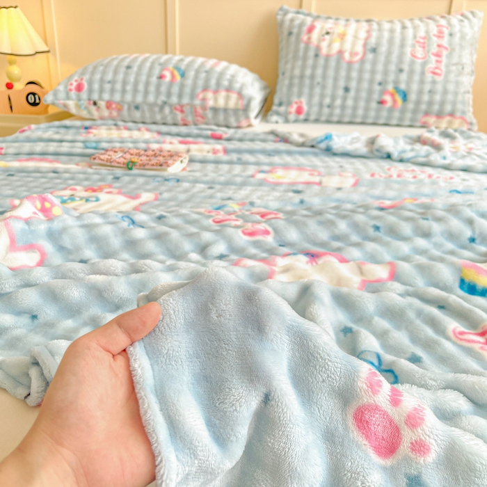 91家纺网 家纺一手货源 找家纺 （总）爱屋及屋2025新款高克重牛奶绒泡泡绒印花床单单件冬季保暖毛绒毯子绒床单子三件套