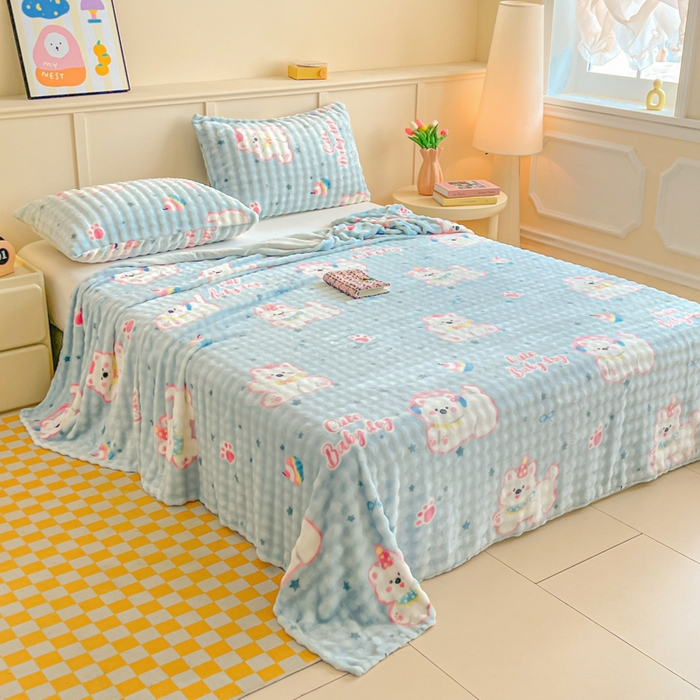 91家纺网 家纺一手货源 找家纺 （总）爱屋及屋2025新款高克重牛奶绒泡泡绒印花床单单件冬季保暖毛绒毯子绒床单子三件套