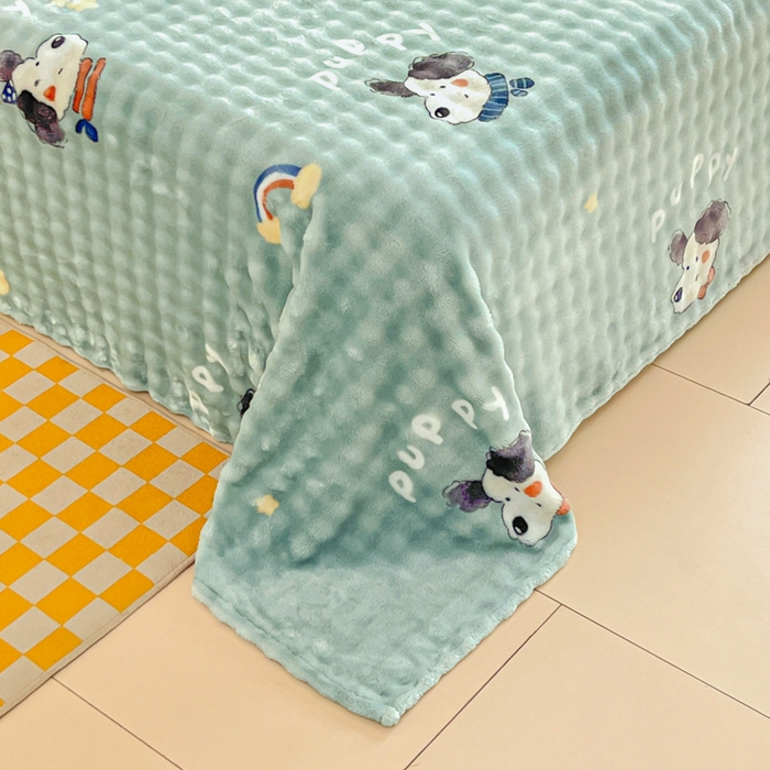 91家纺网 家纺一手货源 找家纺 爱屋及屋 2025新款牛奶泡泡绒印花单床单 床单单件 彩虹小狗