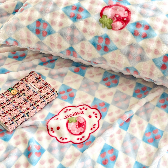 91家纺网 家纺一手货源 找家纺 爱屋及屋 2025新款牛奶泡泡绒印花单床单 床单单件 草莓格