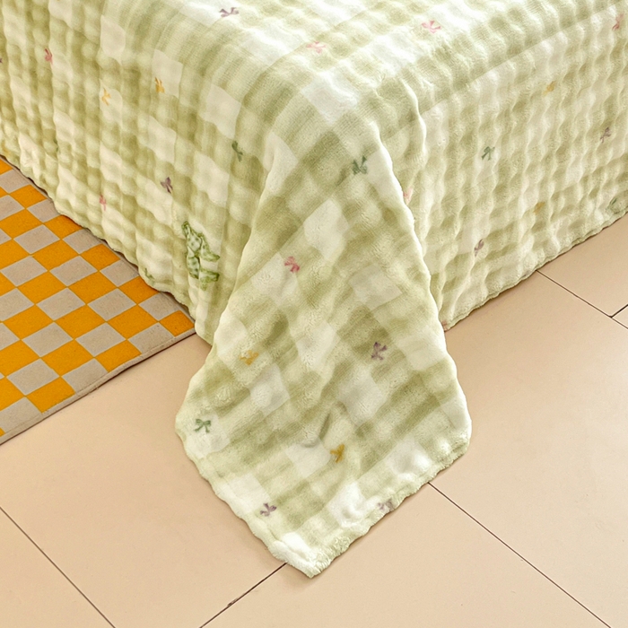 91家纺网 家纺一手货源 找家纺 爱屋及屋 2025新款牛奶泡泡绒印花单床单 床单单件 蝴蝶结-绿