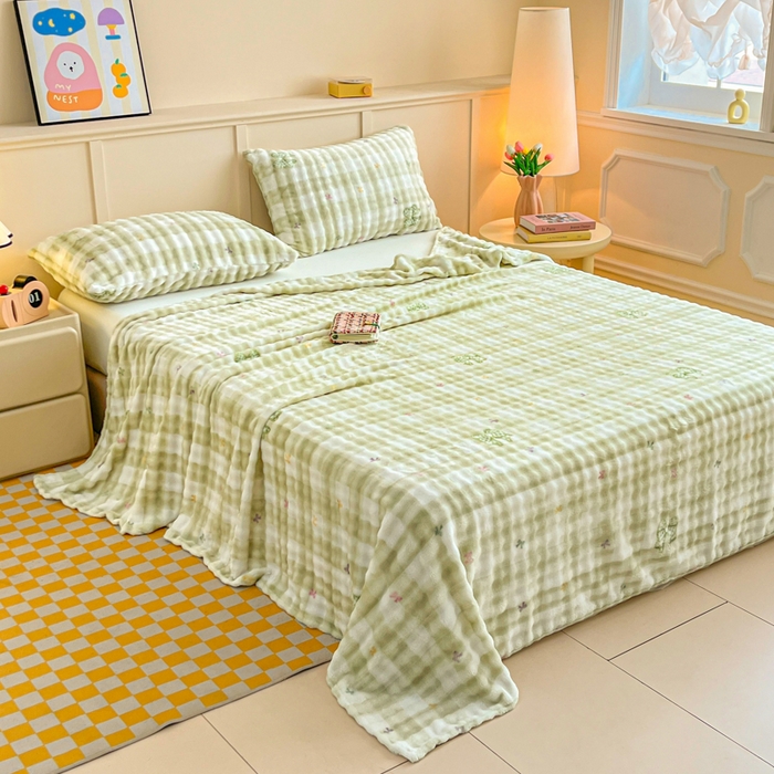 91家纺网 家纺一手货源 找家纺 爱屋及屋 2025新款牛奶泡泡绒印花单床单 床单单件 蝴蝶结-绿