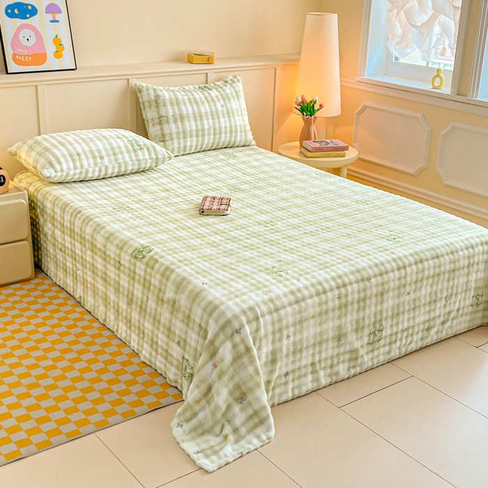 91家纺网 家纺一手货源 找家纺 爱屋及屋 2025新款牛奶泡泡绒印花单床单 床单单件 蝴蝶结-绿