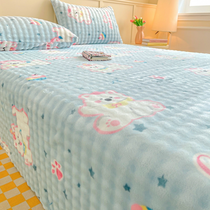 91家纺网 家纺一手货源 找家纺 爱屋及屋 2025新款牛奶泡泡绒印花单床单 床单单件 可爱萌狗