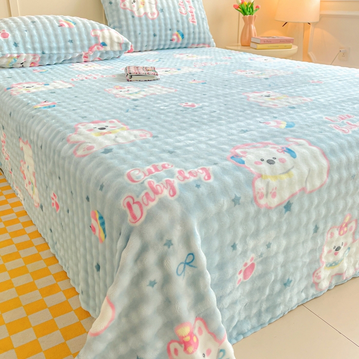 91家纺网 家纺一手货源 找家纺 爱屋及屋 2025新款牛奶泡泡绒印花单床单 床单单件 可爱萌狗