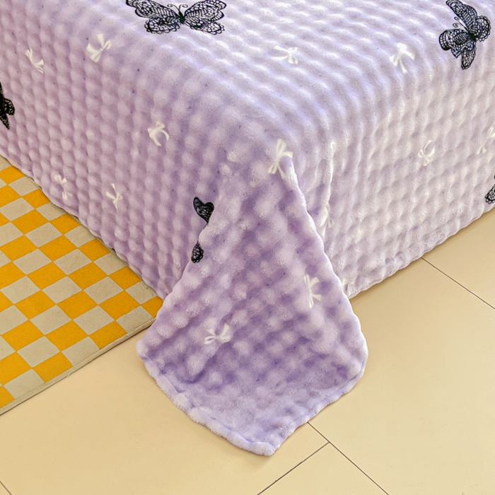 91家纺网 家纺一手货源 找家纺 爱屋及屋 2025新款牛奶泡泡绒印花单床单 床单单件 蕾丝蝴蝶结