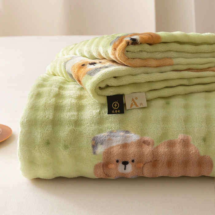 91家纺网 家纺一手货源 找家纺 爱屋及屋 2025新款牛奶泡泡绒印花单床单 床单单件 睡梦小熊