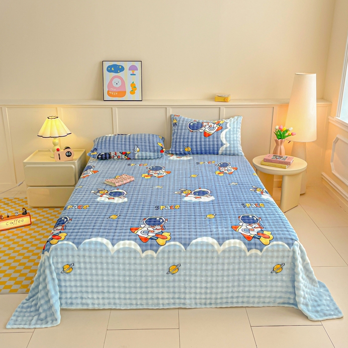 91家纺网 家纺一手货源 找家纺 爱屋及屋 2025新款牛奶泡泡绒印花单床单 床单单件 星际太空