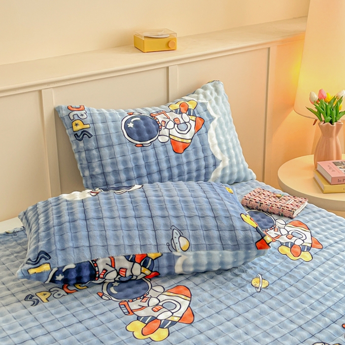 91家纺网 家纺一手货源 找家纺 爱屋及屋 2025新款牛奶泡泡绒印花单床单 床单单件 星际太空