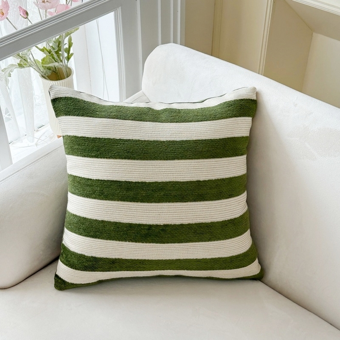 91家纺网 家纺一手货源 找家纺 新奇异 2025新款雪尼尔条纹抱枕 绿色