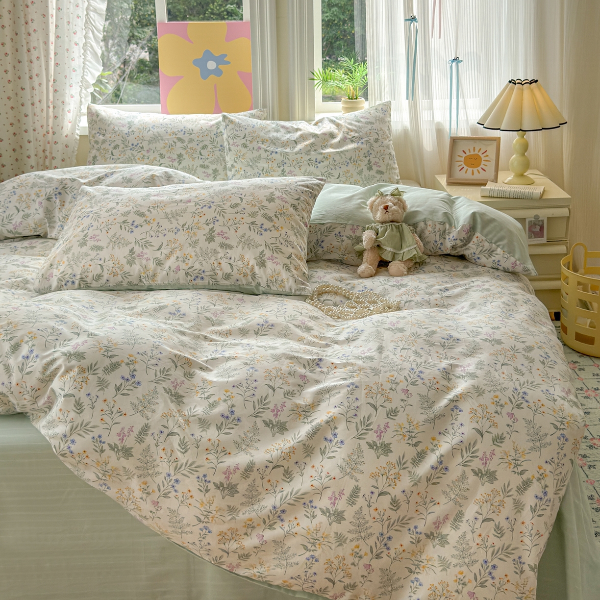 91家纺网 家纺一手货源 找家纺 优彩 2025新款13372碎花系列全棉四件套草花谣