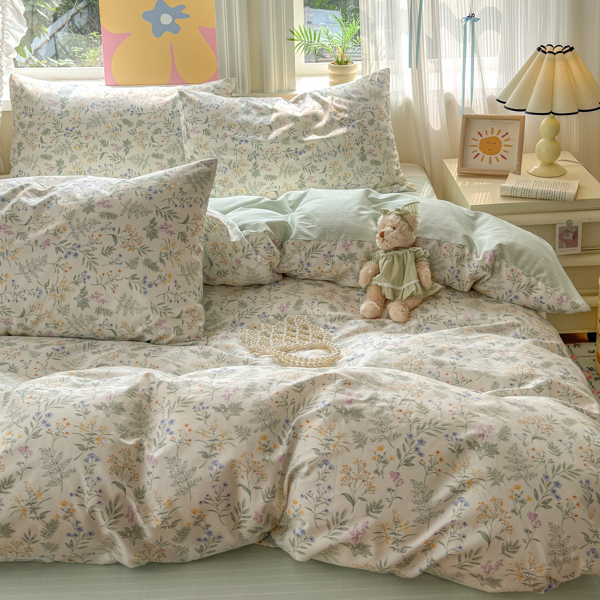 91家纺网 家纺一手货源 找家纺 优彩 2025新款13372碎花系列全棉四件套草花谣