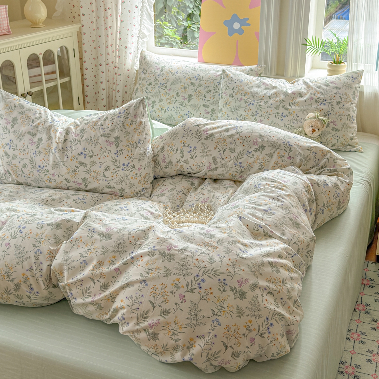 91家纺网 家纺一手货源 找家纺 优彩 2025新款13372碎花系列全棉四件套草花谣