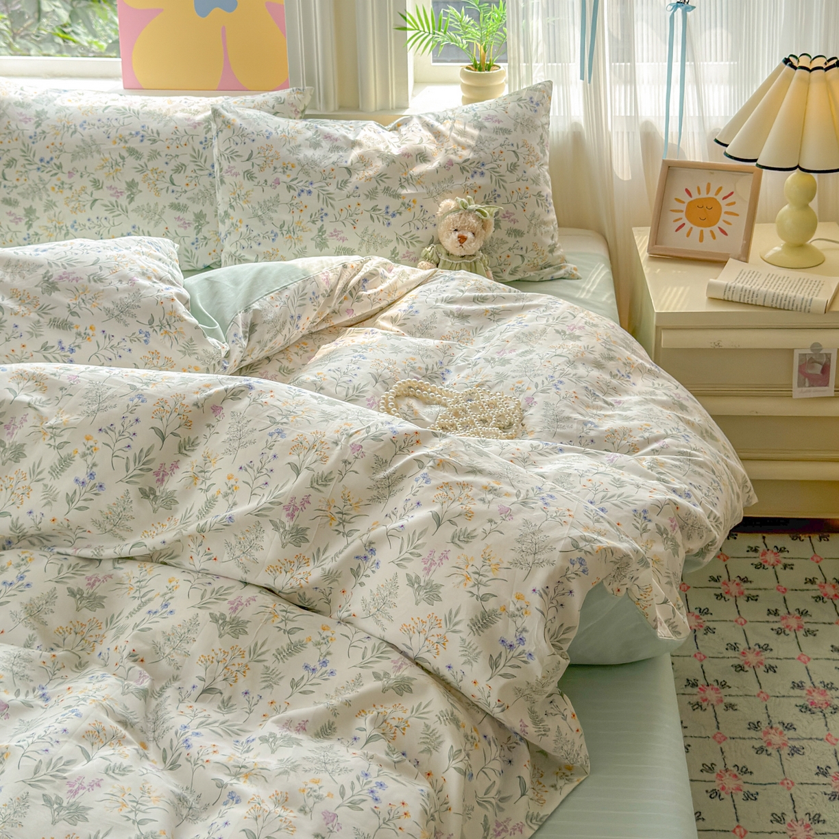 91家纺网 家纺一手货源 找家纺 优彩 2025新款13372碎花系列全棉四件套草花谣