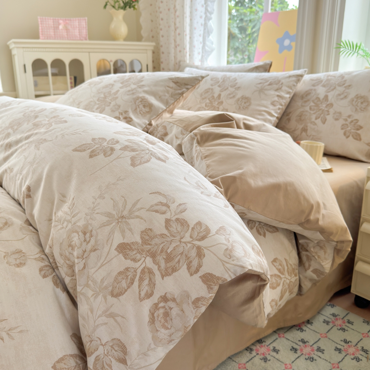 91家纺网 家纺一手货源 找家纺 优彩 2025新款13372碎花系列全棉四件套风林下