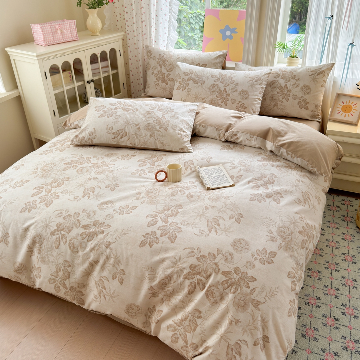 91家纺网 家纺一手货源 找家纺 优彩 2025新款13372碎花系列全棉四件套风林下