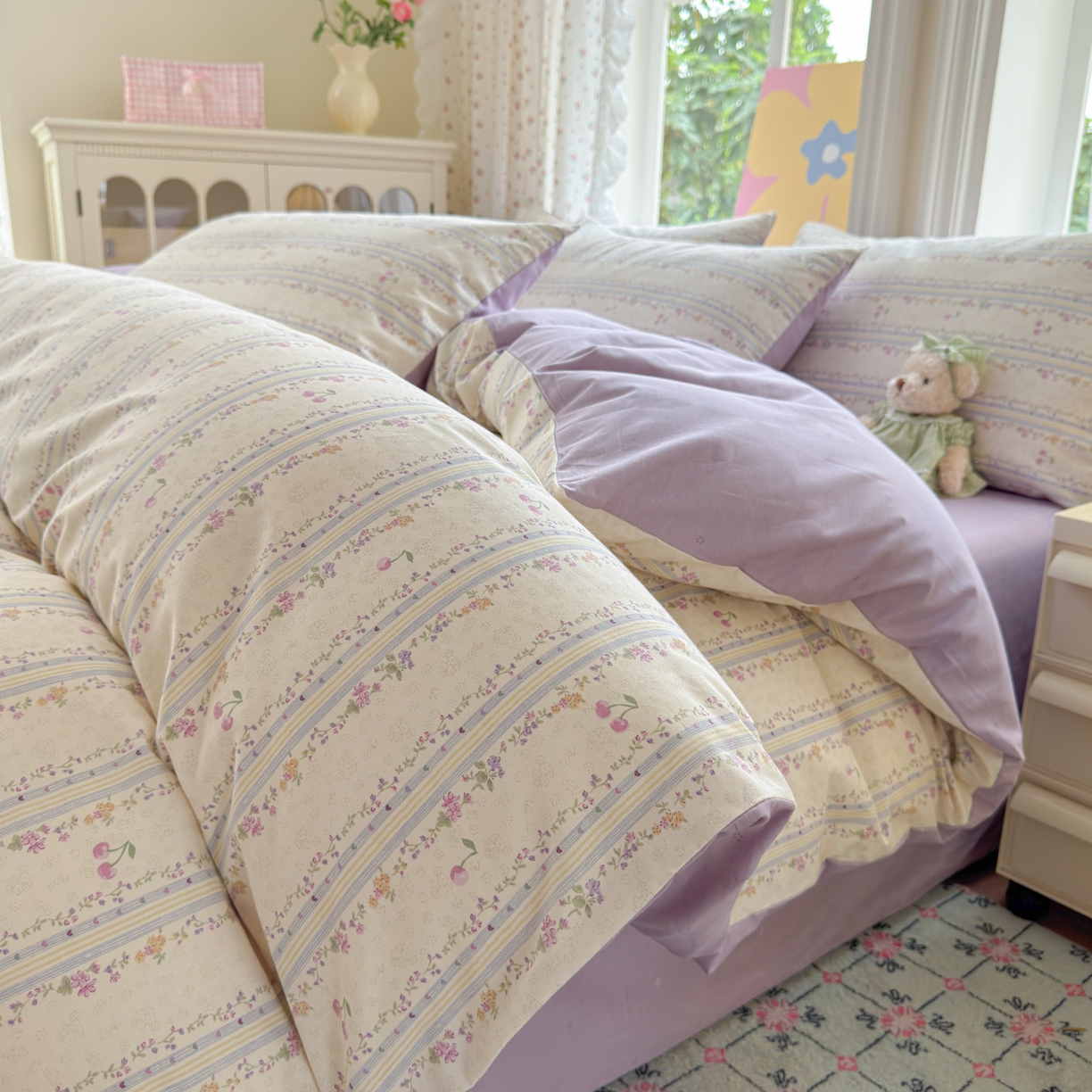 91家纺网 家纺一手货源 找家纺 优彩 2025新款13372碎花系列全棉四件套花未央