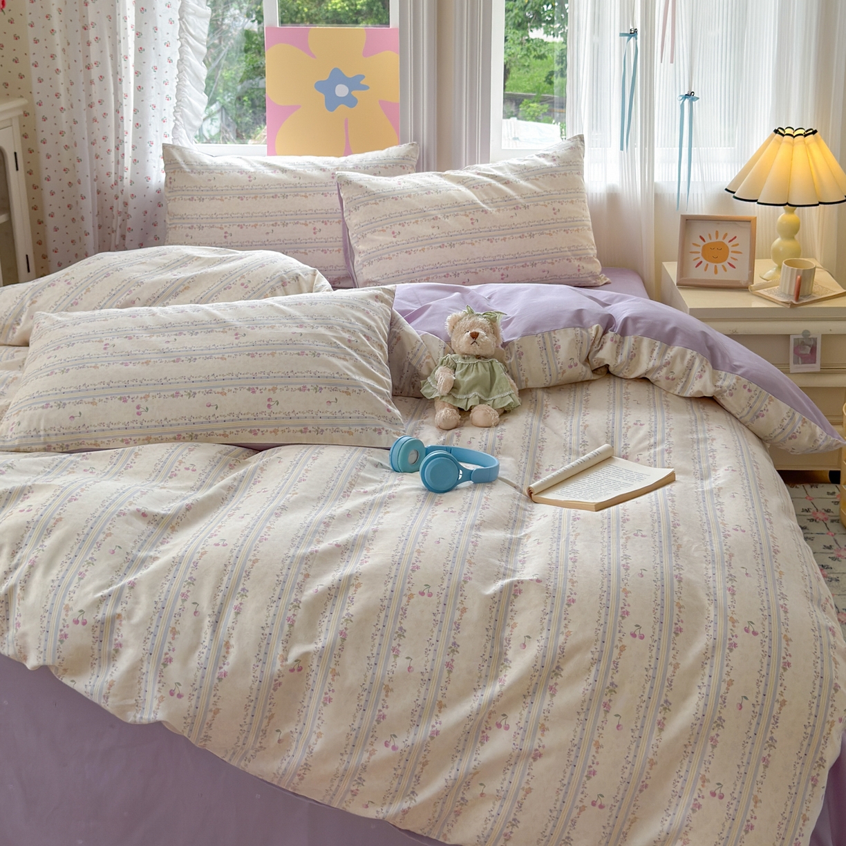 91家纺网 家纺一手货源 找家纺 优彩 2025新款13372碎花系列全棉四件套花未央