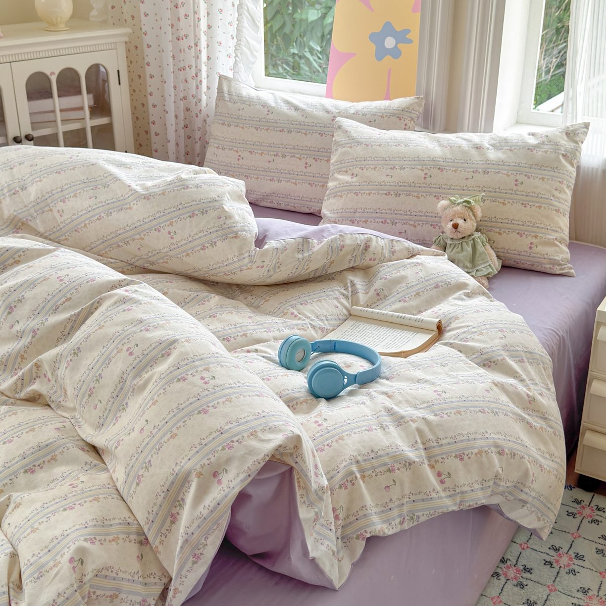 91家纺网 家纺一手货源 找家纺 优彩 2025新款13372碎花系列全棉四件套花未央