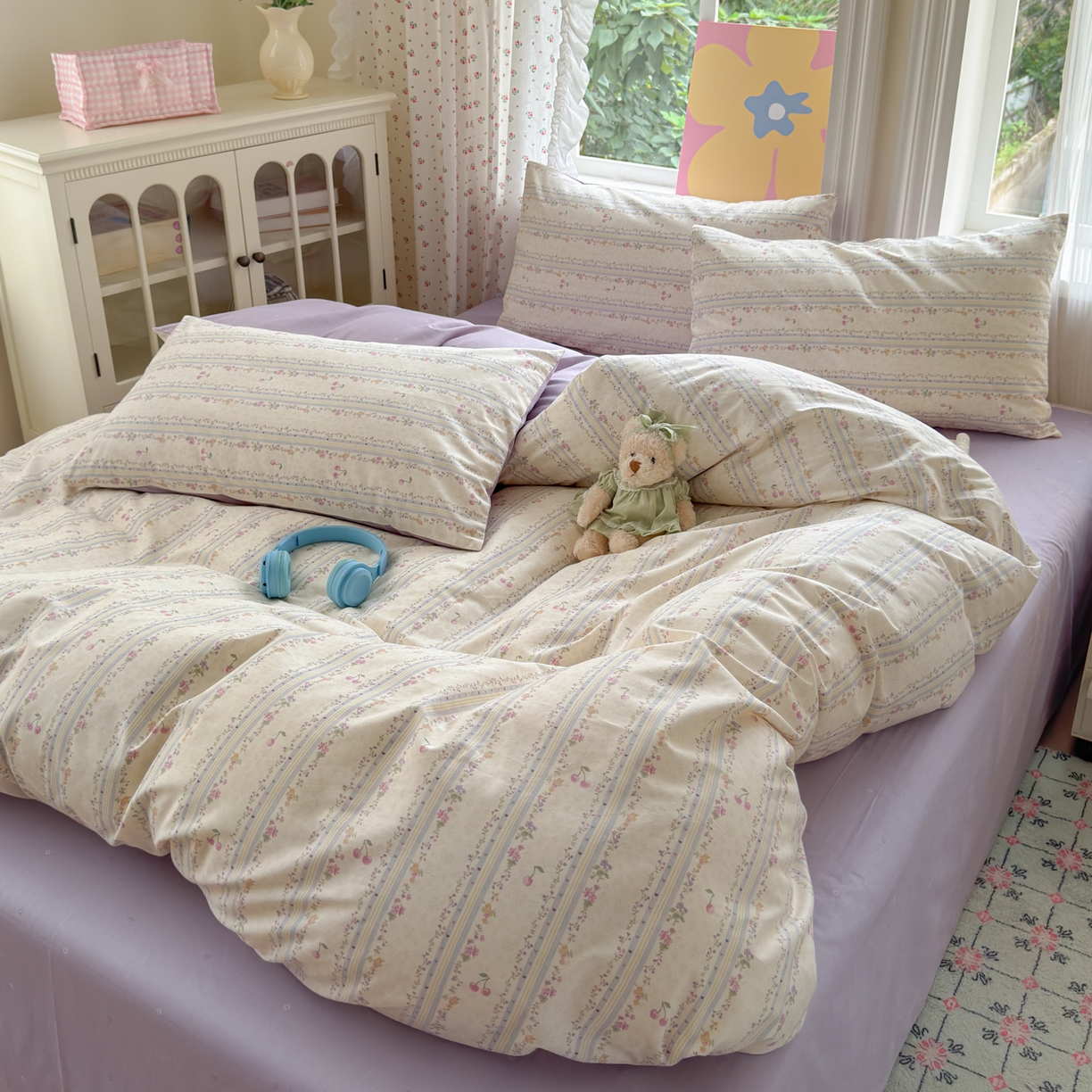 91家纺网 家纺一手货源 找家纺 优彩 2025新款13372碎花系列全棉四件套花未央