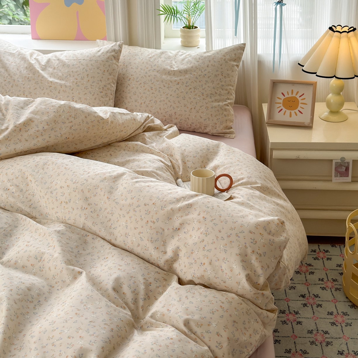 91家纺网 家纺一手货源 找家纺 优彩 2025新款13372碎花系列全棉四件套葵语