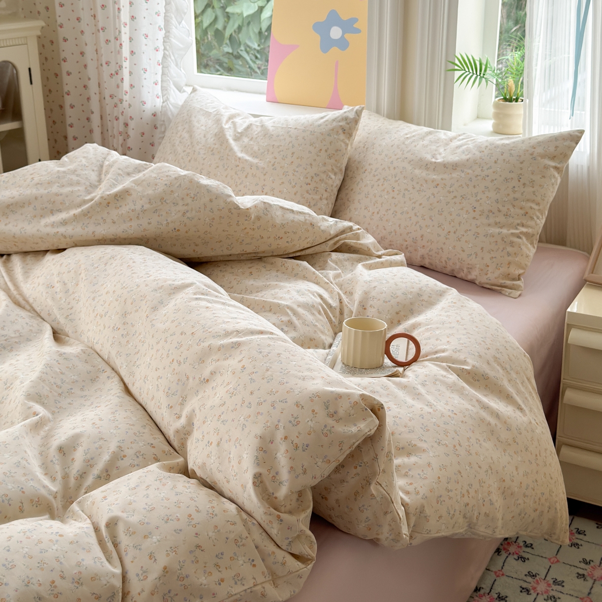 91家纺网 家纺一手货源 找家纺 优彩 2025新款13372碎花系列全棉四件套葵语