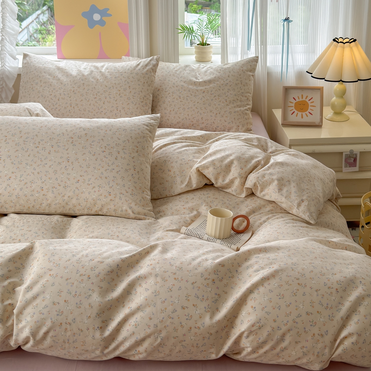 91家纺网 家纺一手货源 找家纺 优彩 2025新款13372碎花系列全棉四件套葵语