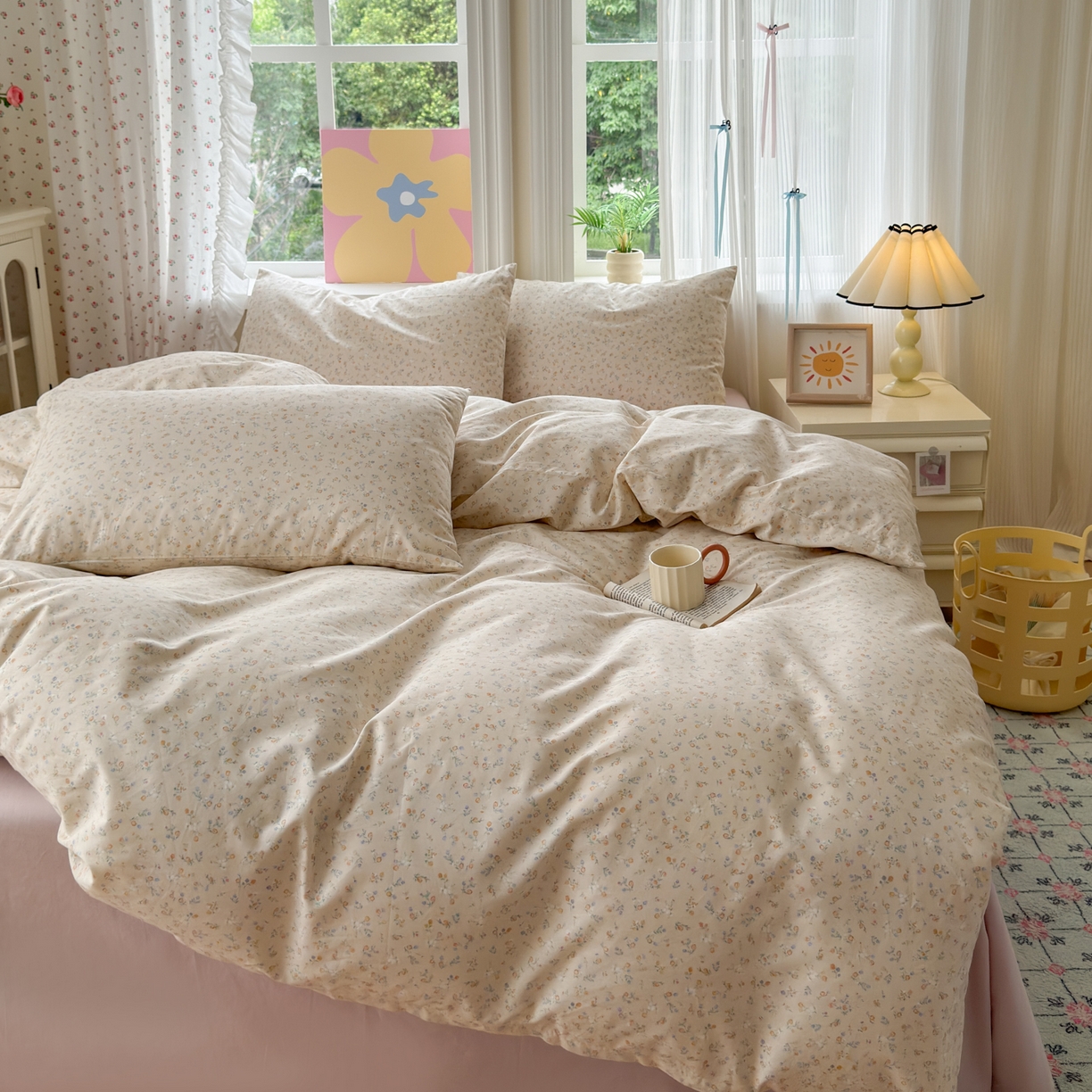 91家纺网 家纺一手货源 找家纺 优彩 2025新款13372碎花系列全棉四件套葵语