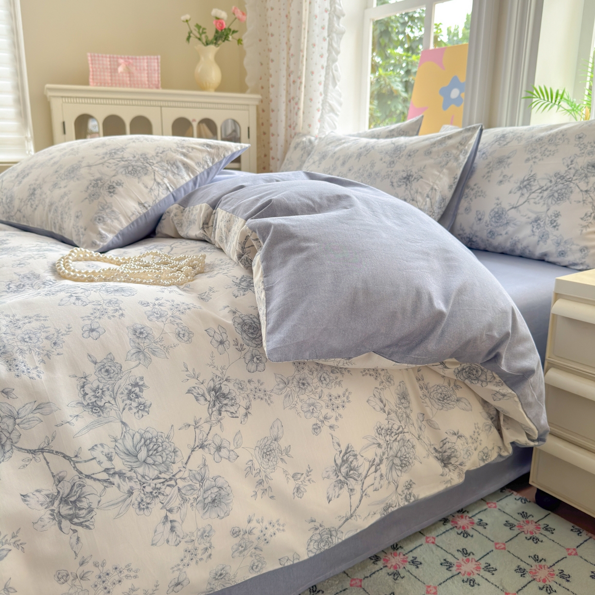 91家纺网 家纺一手货源 找家纺 优彩 2025新款13372碎花系列全棉四件套茱丽叶