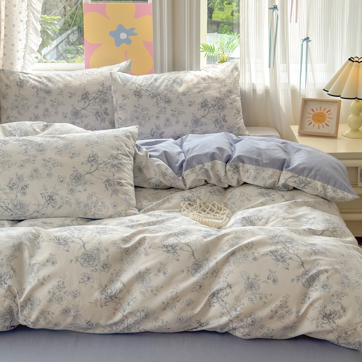 91家纺网 家纺一手货源 找家纺 优彩 2025新款13372碎花系列全棉四件套茱丽叶