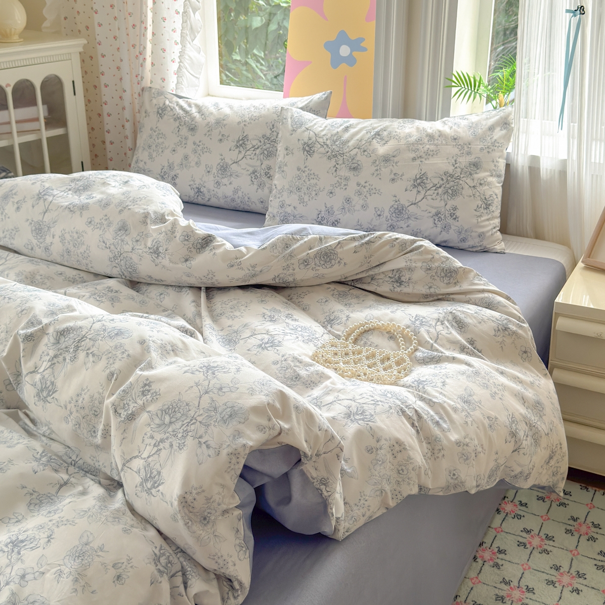 91家纺网 家纺一手货源 找家纺 优彩 2025新款13372碎花系列全棉四件套茱丽叶